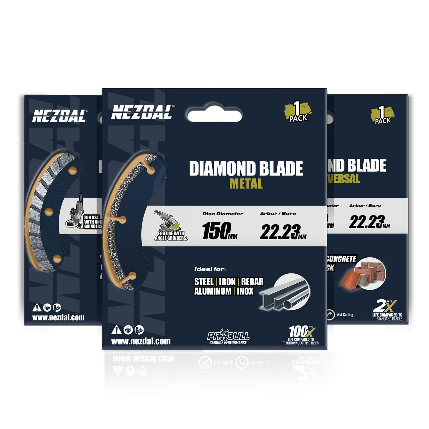 150mm | 3 st. diamantklingor | Brett användningsområde | Vinkelslip