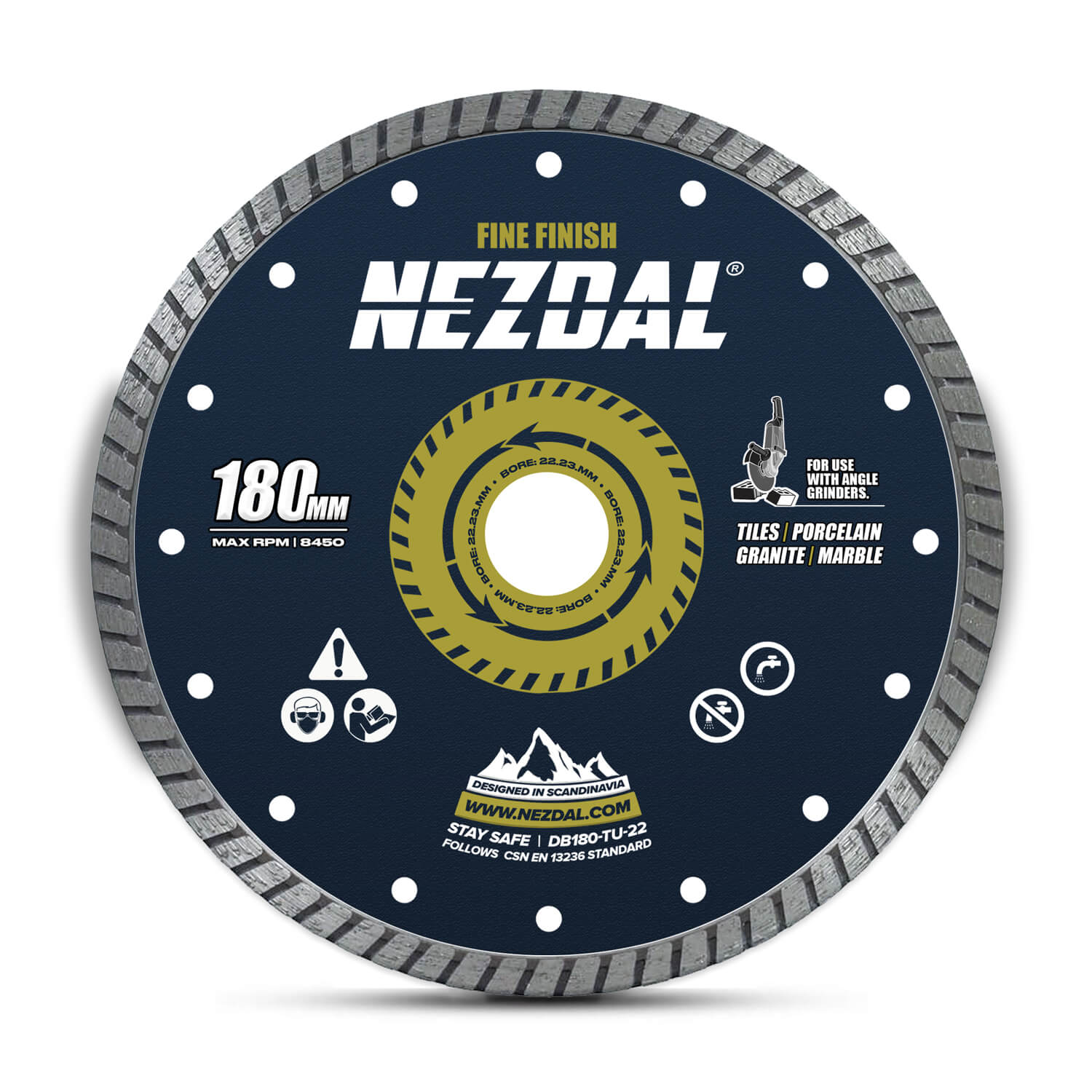 180mm kapskiva med diamantklinga för vinkelslipmaskiner för kakel, marmor, granit m.m.