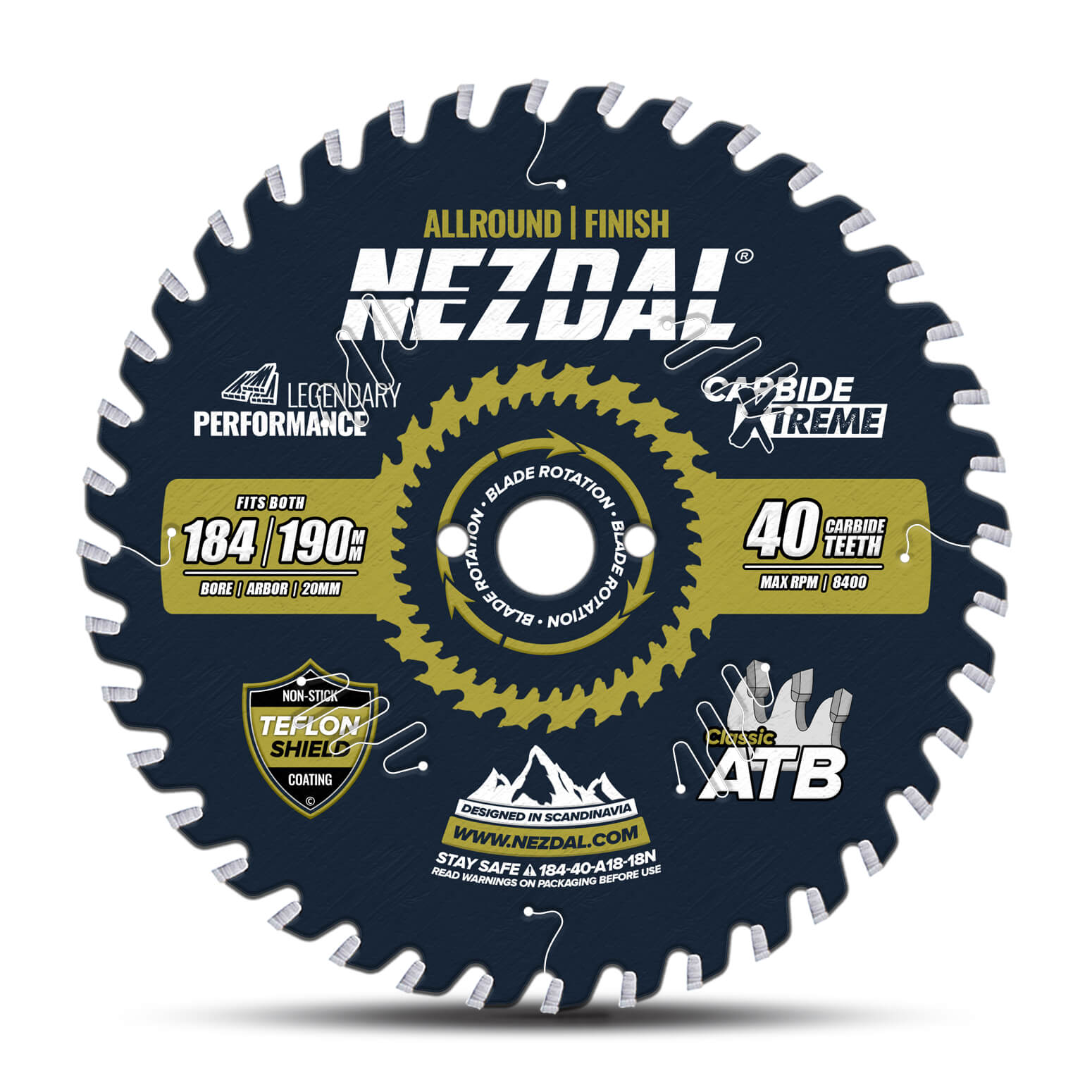 184mm | 40 Tänder | Fin snittkvalitet | 20, 16, 15,87 mm centrumhål | Sågklinga