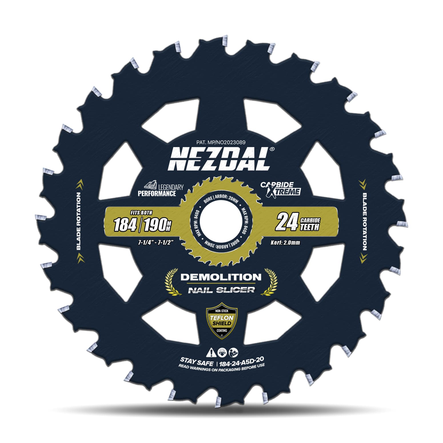 184/190mm | Trä & Spik | Rivning | 15X slitstyrka | Nail-Slicer® | 20, 16, 15,87 mm centrumhål | Sågklinga