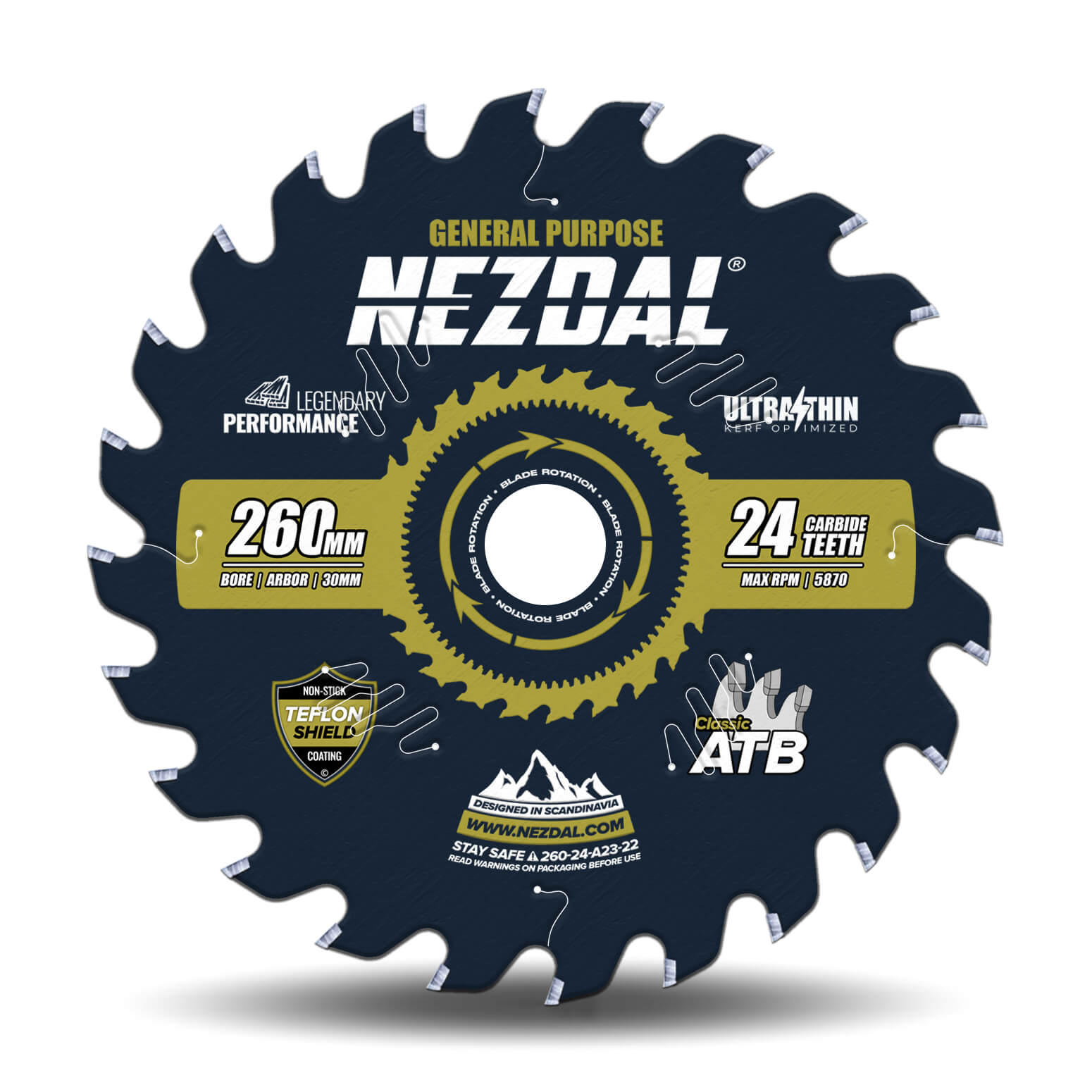 260mm sagblad med 24 tenner i ultratynn utgave på hvit bakgrunn