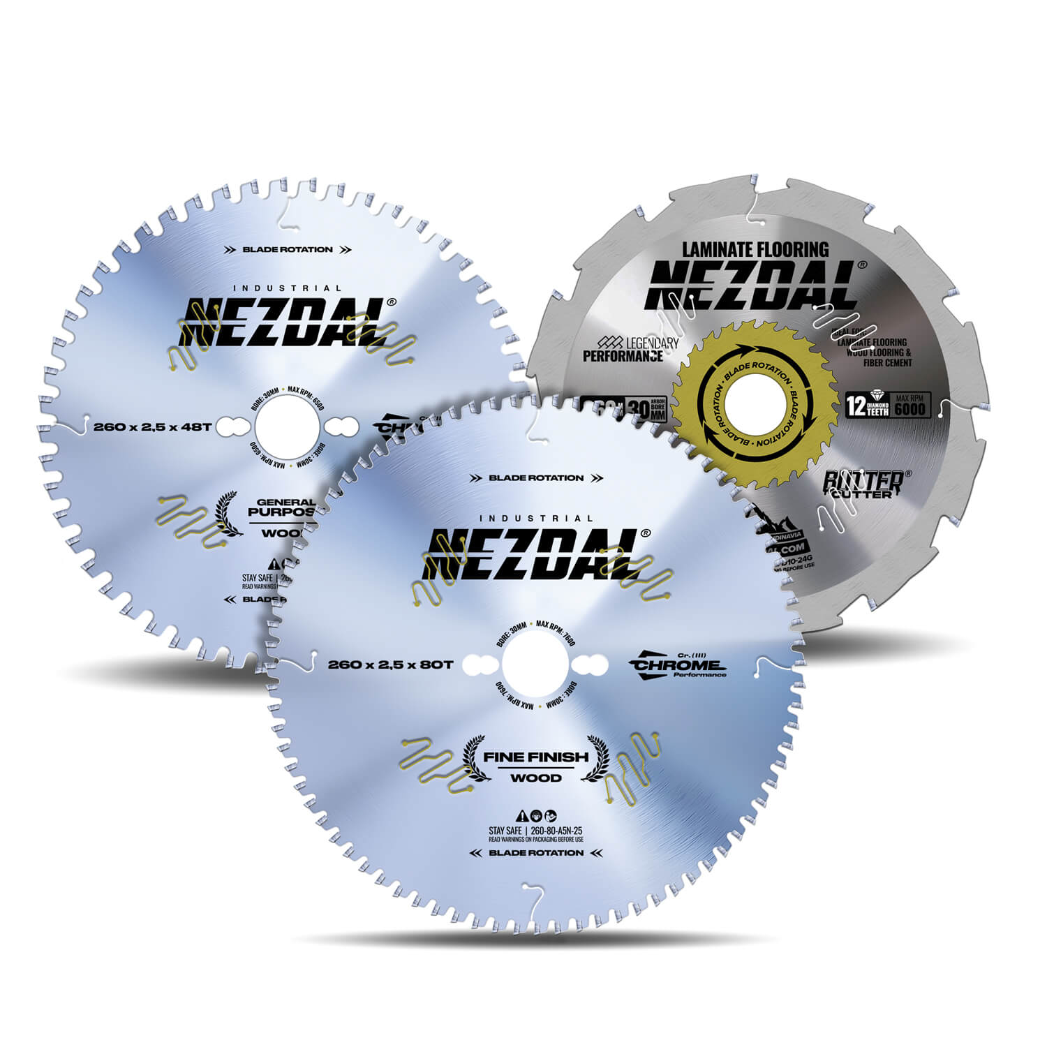260mm Trio | 48, 80, 12 Tänder | Allmän användning, Fin snittkvalitet, Laminatgolv | Kap/gersåg