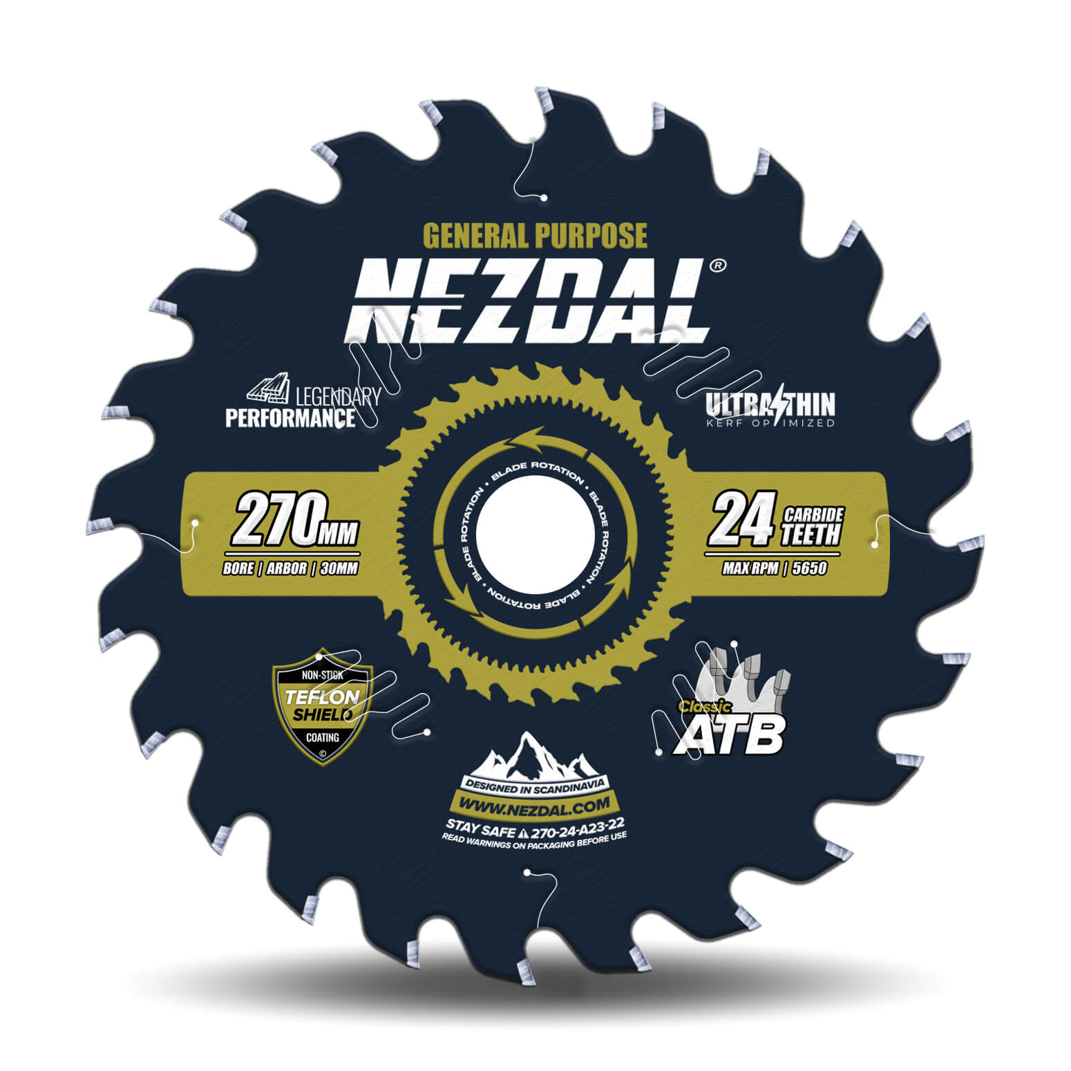 270mm sagblad med 24 tenner i ultratynn utgave på hvit bakgrunn