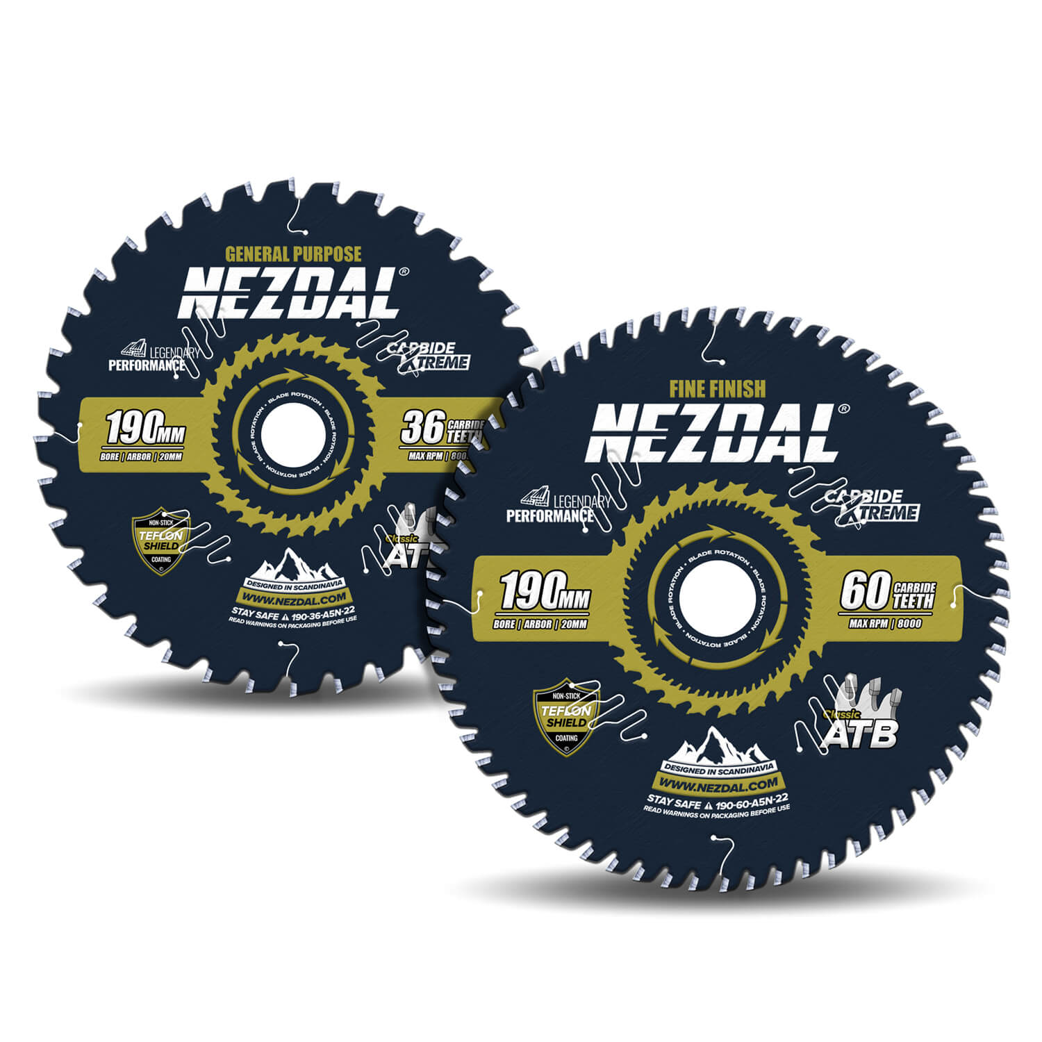 190mm Duo | 36, 60 Tänder | Allmän användning, Fin snittkvalitet | 20mm centrumhål | Kap/gersåg