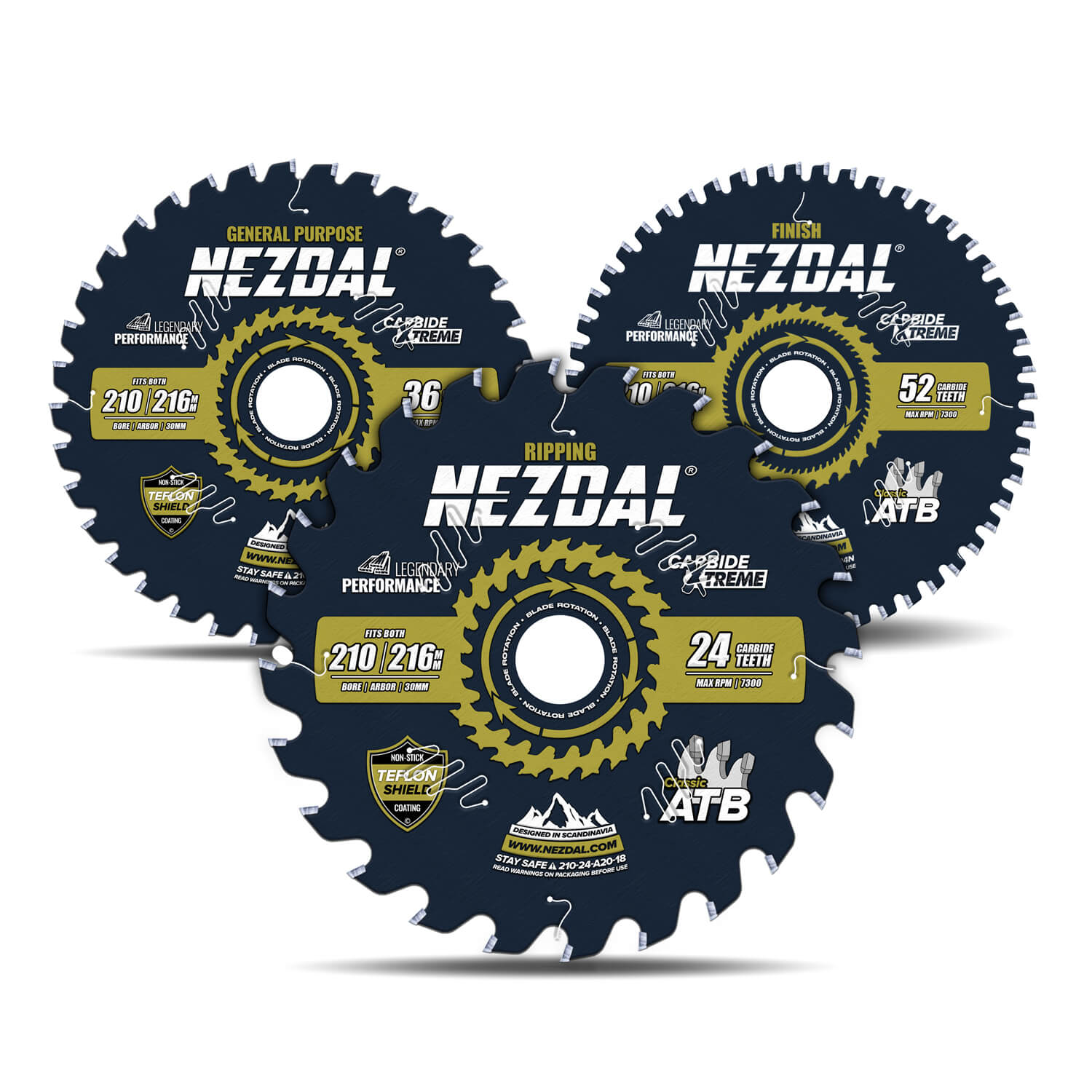 210mm Trio | 24, 36, 52 Tänder | Klyvning, Allmän användning, Fin snittkvalitet | 2,4mm skärbredd | Bordsåg, Cirkelsåg