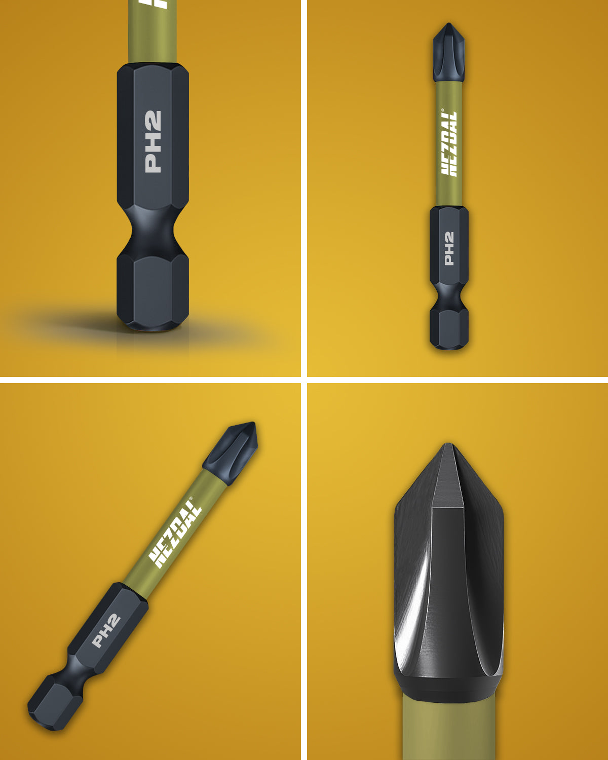 PH2 | Bits | 60mm längd | Färgkodade | Exact passform | Magnetisk | För Slagskruvdragare & Borrskruvdragare | 2 st