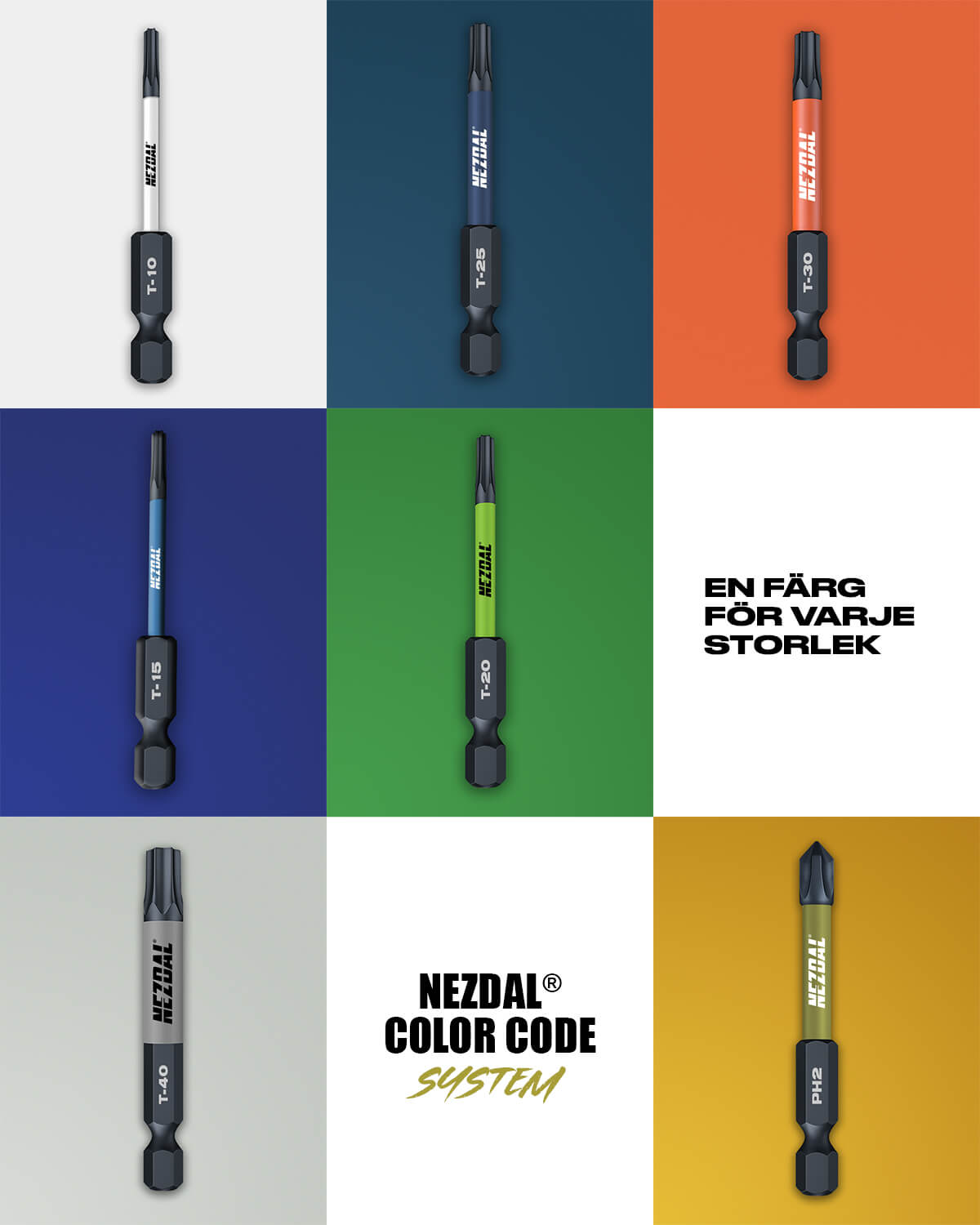 Snickarens Favoriter | 10 Bits + Karbinhållare | 60mm längd | Färgkodade | Exact passform | Magnetisk | För Slagskruvdragare & Borrskruvdragare