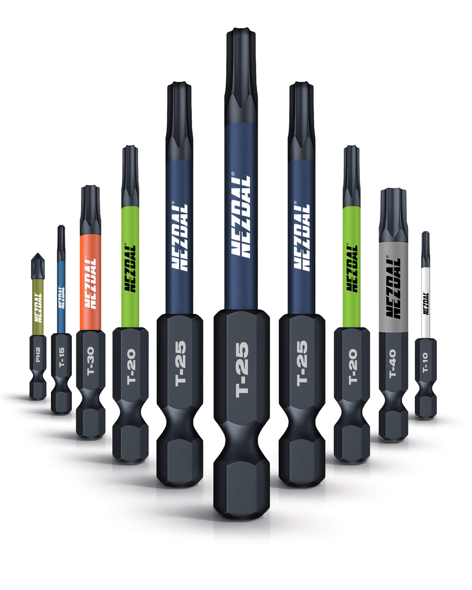 Snickarens Favoriter | 10 Bits + Karbinhållare | 60mm längd | Färgkodade | Exact passform | Magnetisk | För Slagskruvdragare & Borrskruvdragare