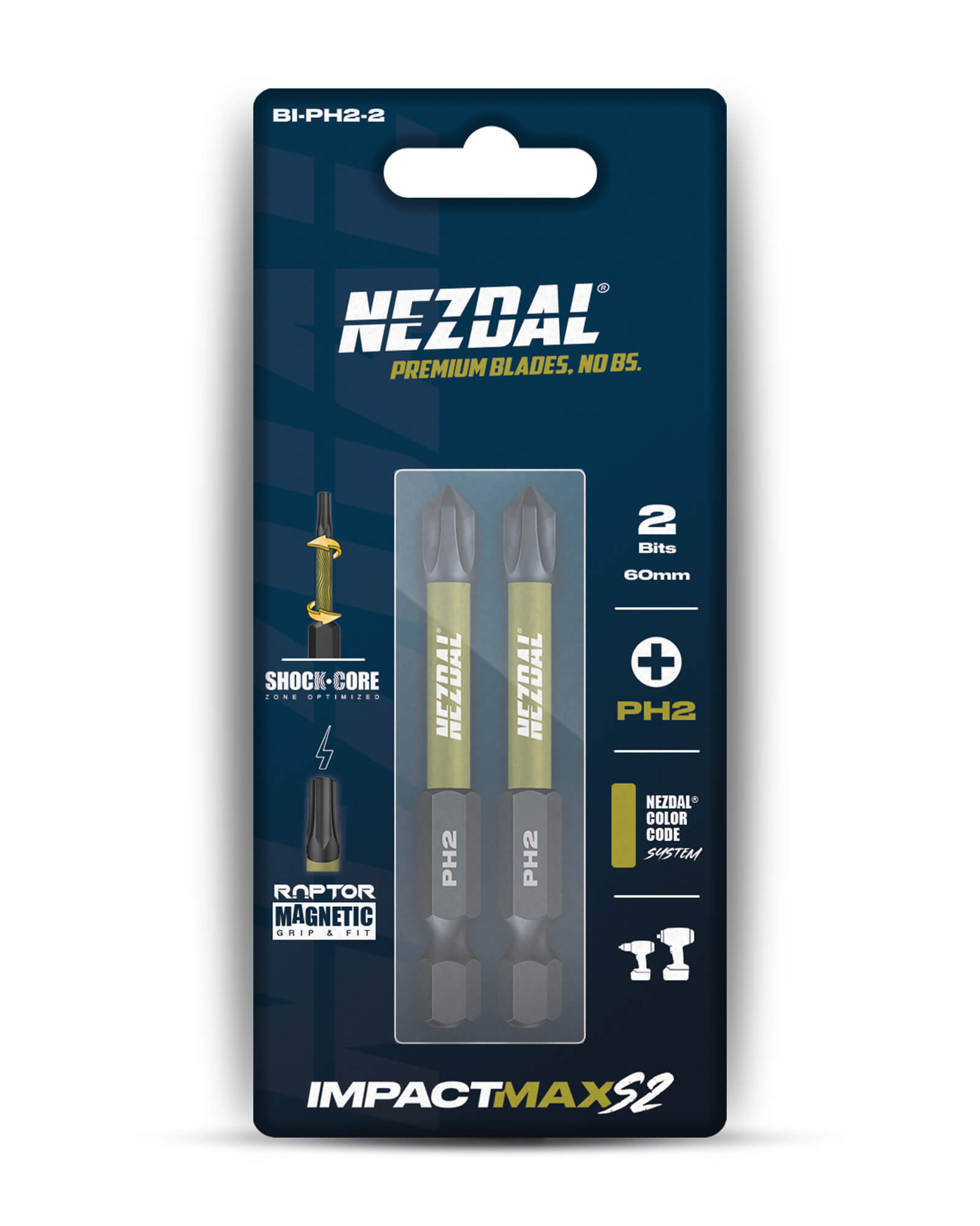 PH2 | Bits | 60mm längd | Färgkodade | Exact passform | Magnetisk | För Slagskruvdragare & Borrskruvdragare | 2 st