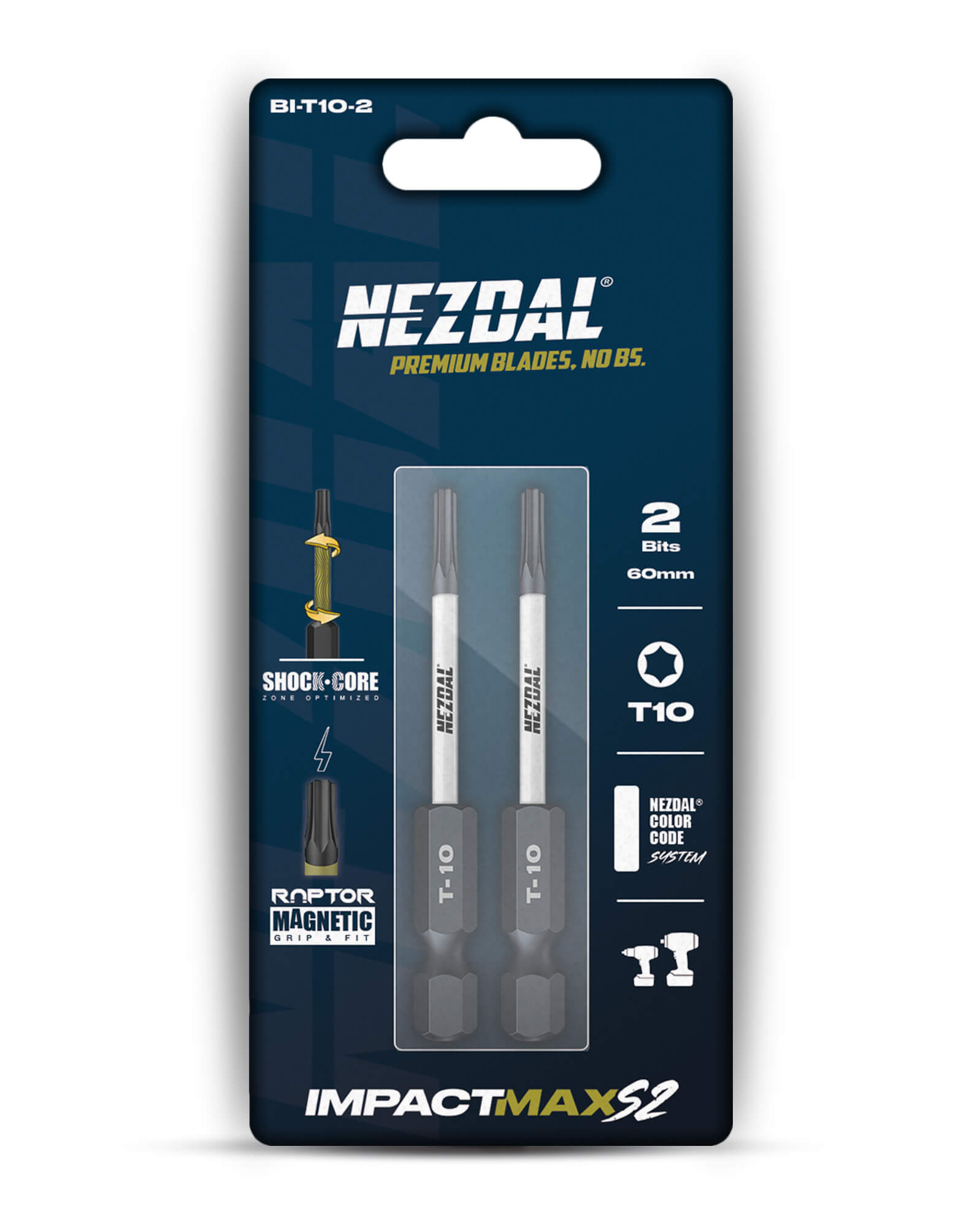 T10 | Bits | 60mm längd | Färgkodade | Exact passform | Magnetisk | För Slagskruvdragare & Borrskruvdragare | 2 st