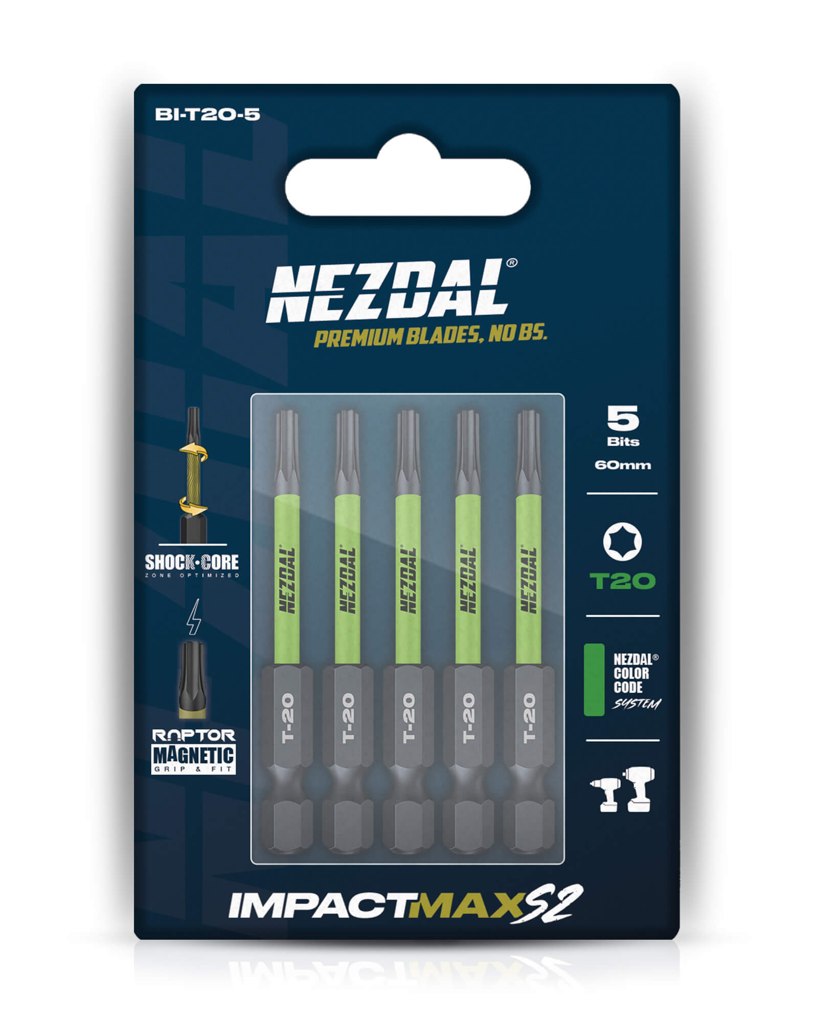 T20 | Bits | 60mm längd | Färgkodade | Exact passform | Magnetisk | För Slagskruvdragare & Borrskruvdragare | 5 st