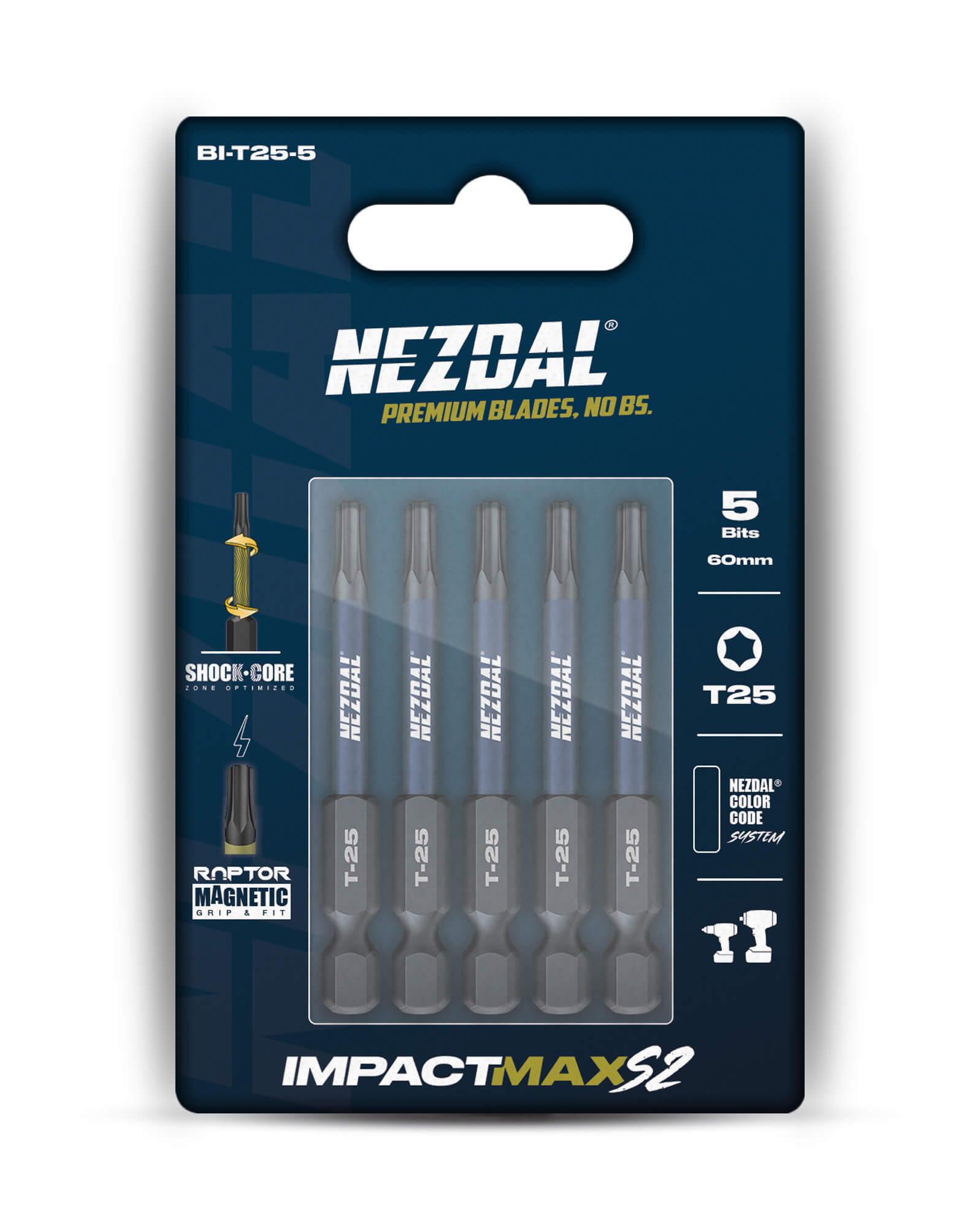 T25 | Bits | 60mm längd | Färgkodade | Exact passform | Magnetisk | För Slagskruvdragare & Borrskruvdragare | 5 st
