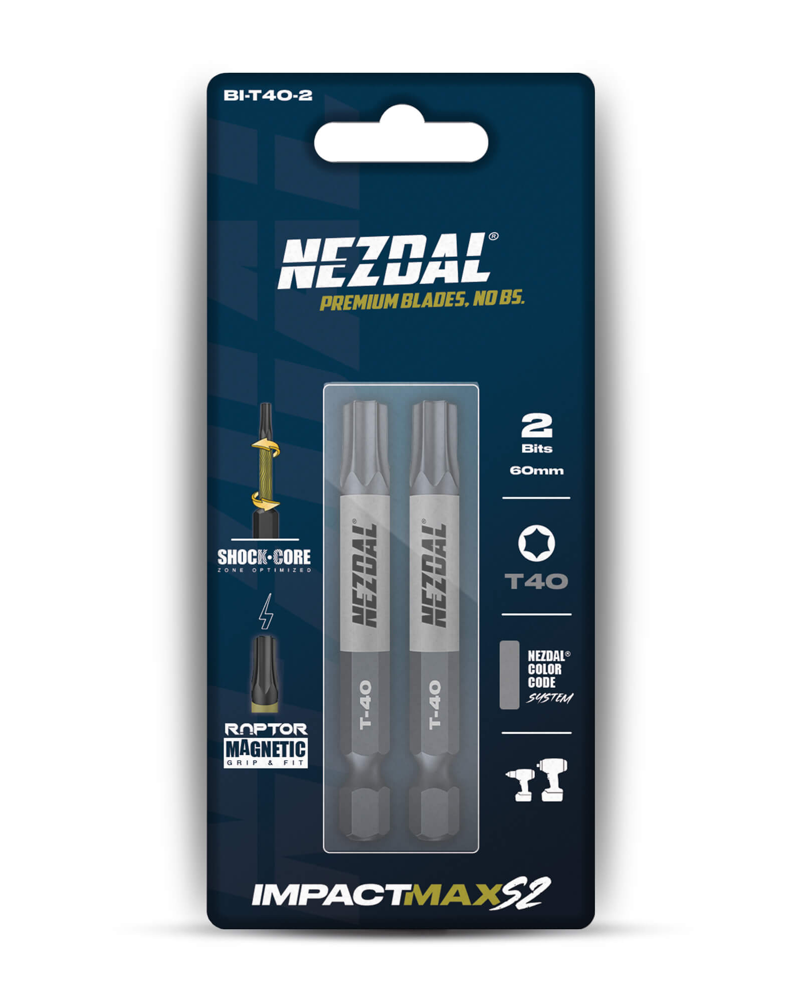 T40 | Bits | 60mm längd | Färgkodade | Exact passform | Magnetisk | För Slagskruvdragare & Borrskruvdragare | 2 st