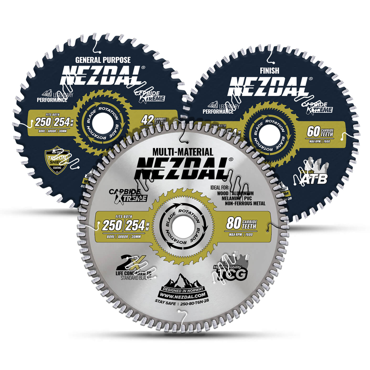 254mm sågklingor för kap och gersåg i 3 delar för trä, aluminium, laminat, pvc, plastik, koppar