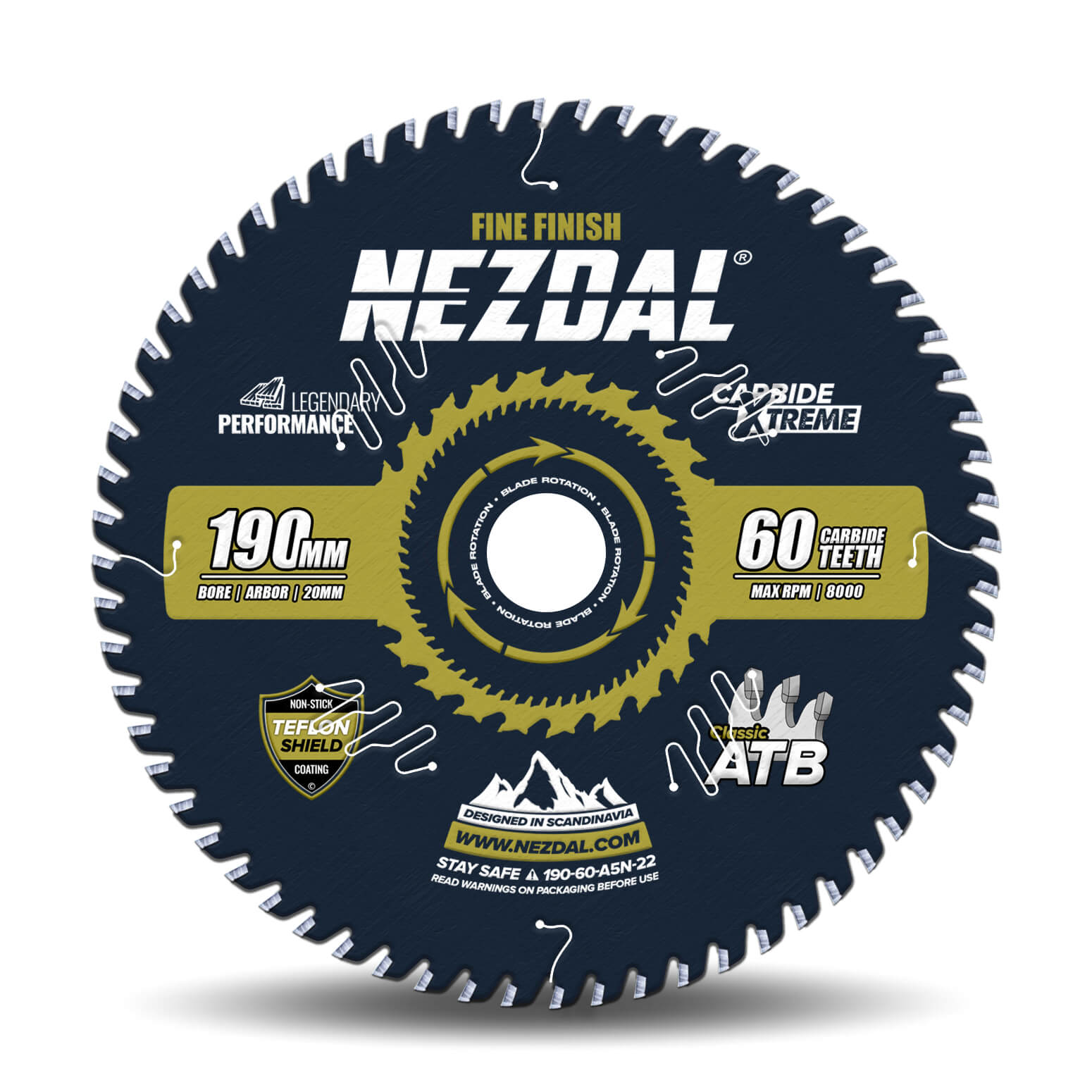 190mm | 60 Tänder | Fin snittkvalitet, Synliga ytor | 20mm centrumhål | Kap/gersåg