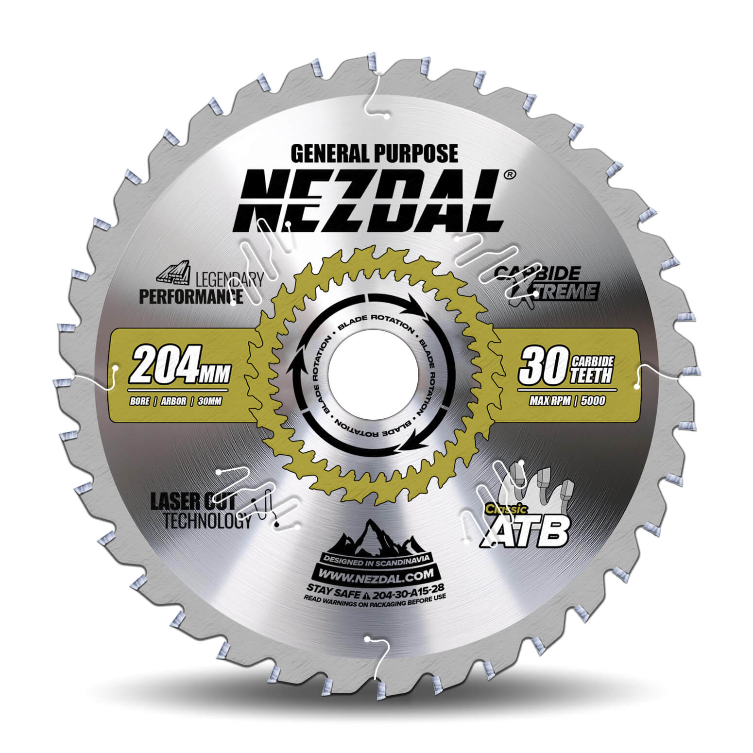 204mm sagblad med 30 tenner på hvit bakgrunn. Passer blant annet til Ernex gjerdesag 805.