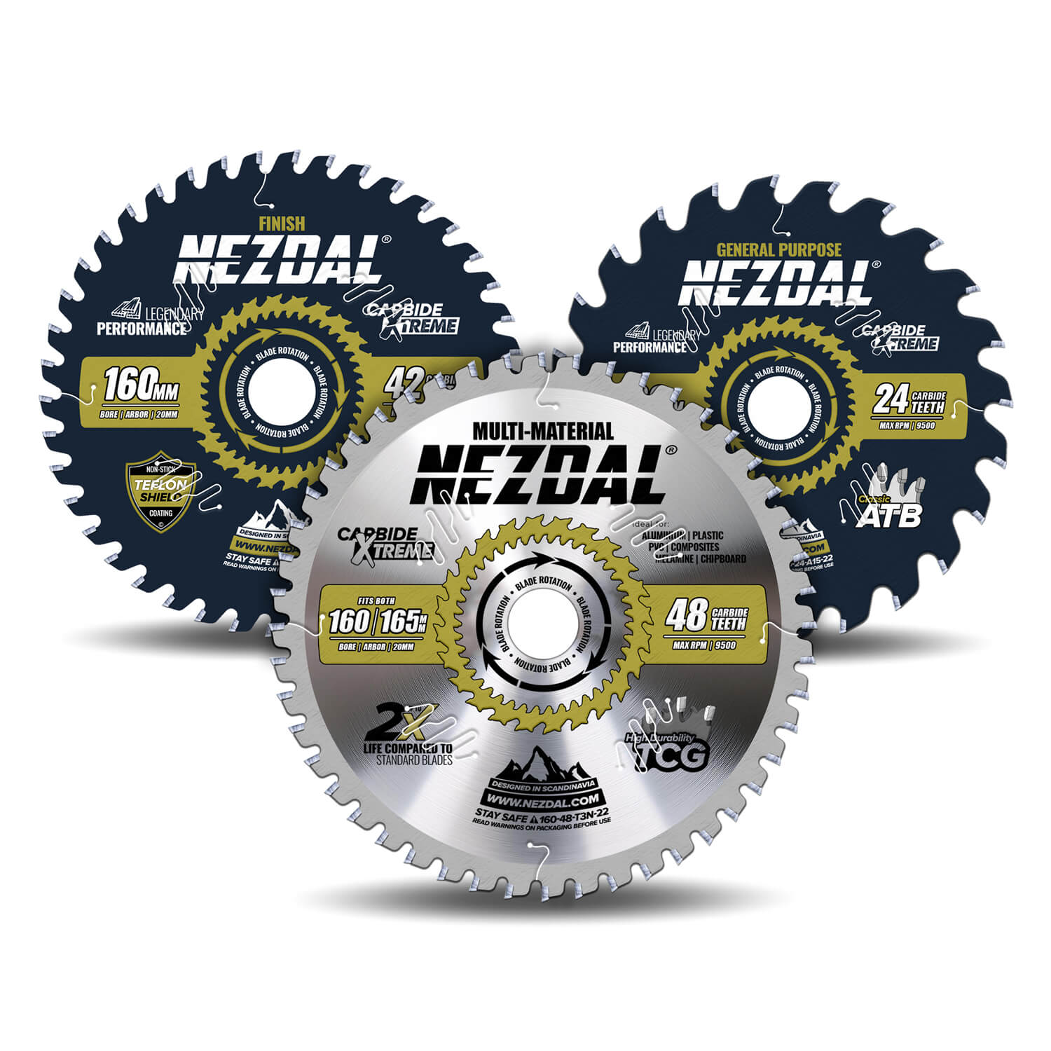 160mm Trio | 24, 42, 48 Tänder | Allmän användning, Finish, Multi-Material | 2,2mm Skärbredd