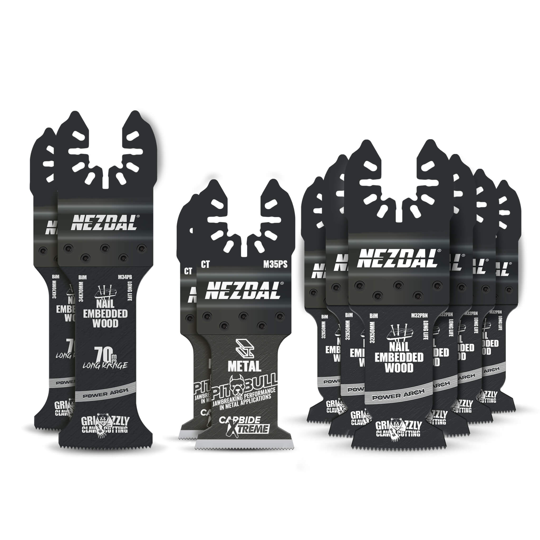 Snickarens Favoriter BW Edition | 10 st Multiverktygsblad | Inkl. Long Range-blad + Förvaringslåda